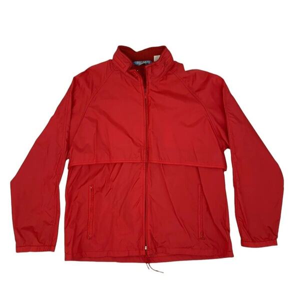 VTG 80s Woolrich Womens Teton Rain Jacket L Red Full Zip Hooded Lightweight EUC - Picture 1 of 12